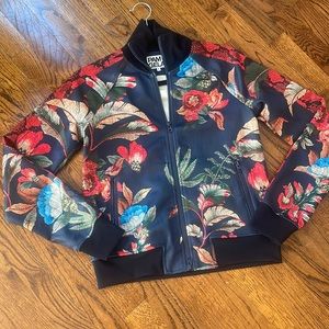 Pam and Gela bomber jacket blue snake skin multi floral size small